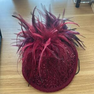 Handmade in Ireland Elegant Feathered Burgundy Fascinator